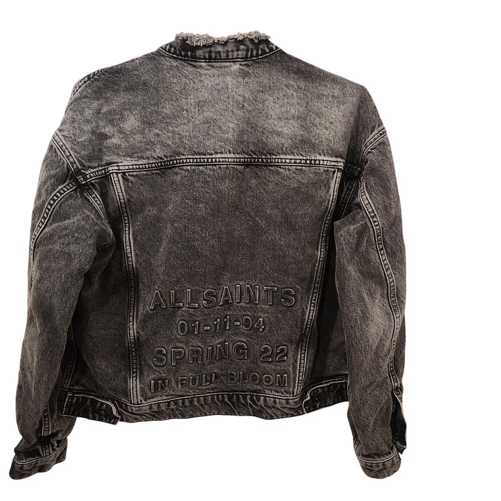 All Saints Bloom oversized logo black denim jacket size 2 - Picture 4 of 6